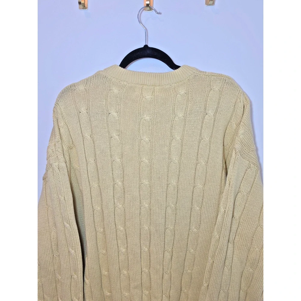 Vintage IZOD Sweater LARGE Crest Chunky Cable Knit Butter Yellow Deadstock NWT